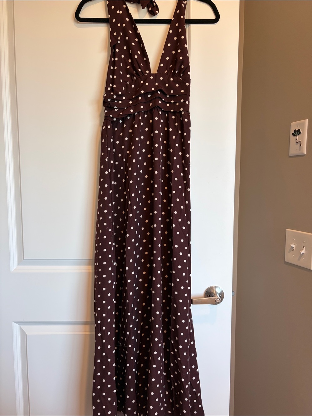 Brown Polka Dot Halter Maxi Dress
